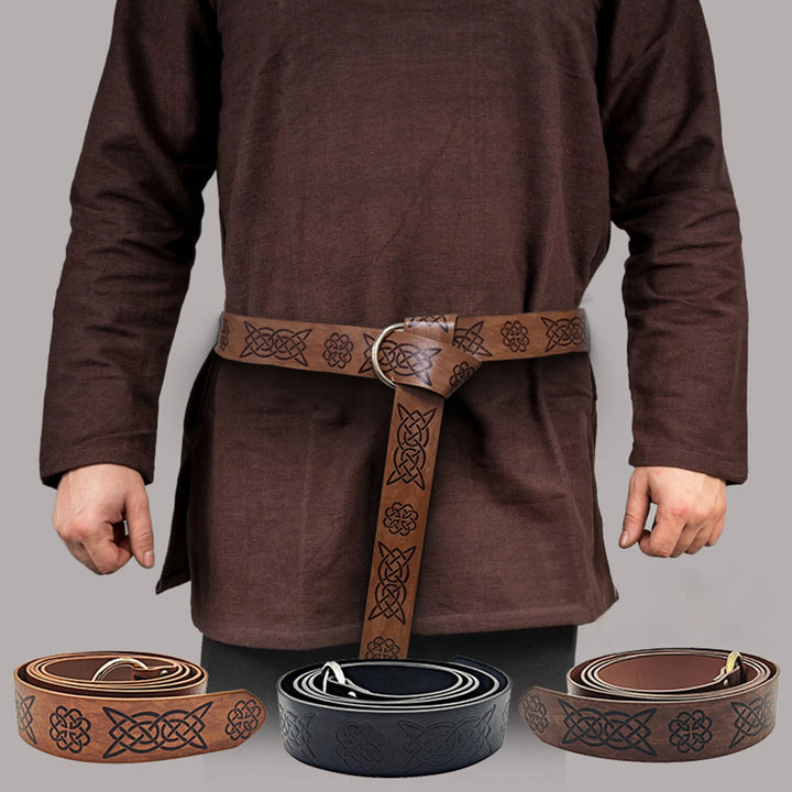 Medieval Embossed PU Leather O Ring Belt