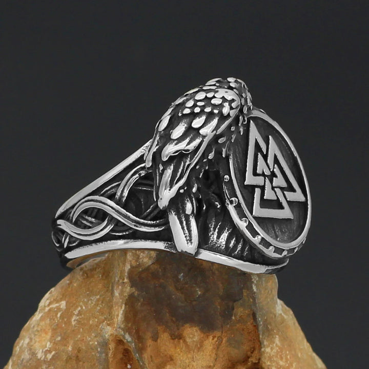 Viking Ring - Valknut With Odin's raven