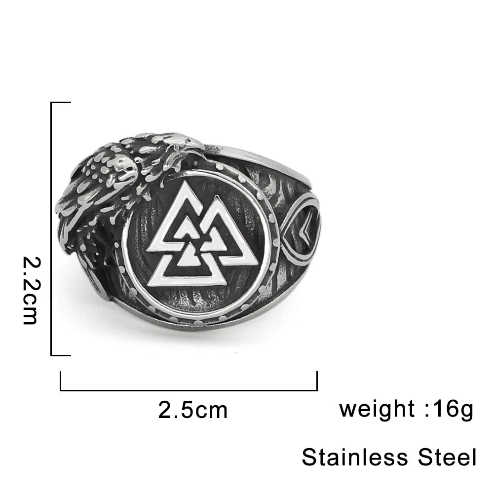 Viking Ring - Valknut With Odin's raven