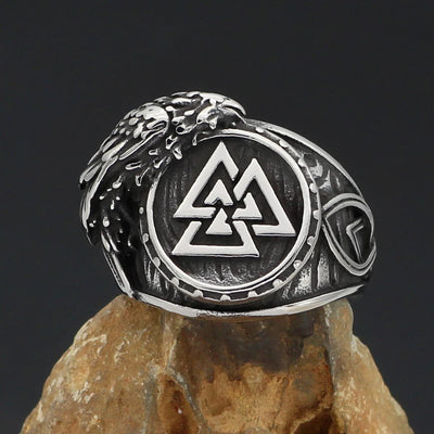 Viking Ring - Valknut With Odin's raven