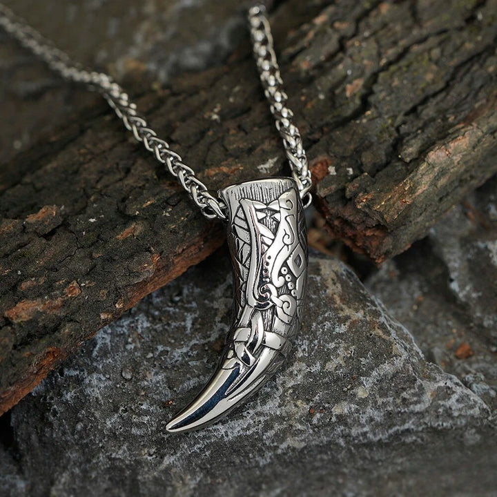 Viking Necklace - Engraved Wolf Fang Pendant