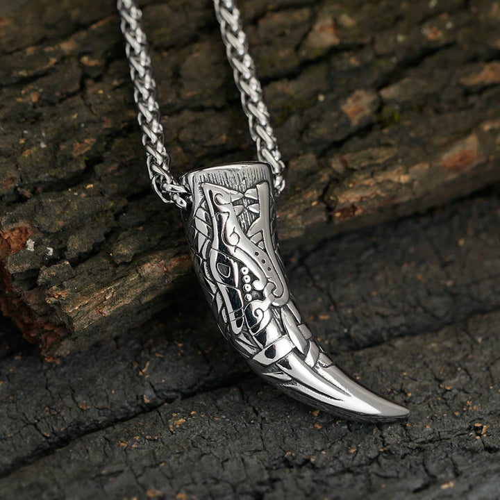 Viking Necklace - Engraved Wolf Fang Pendant