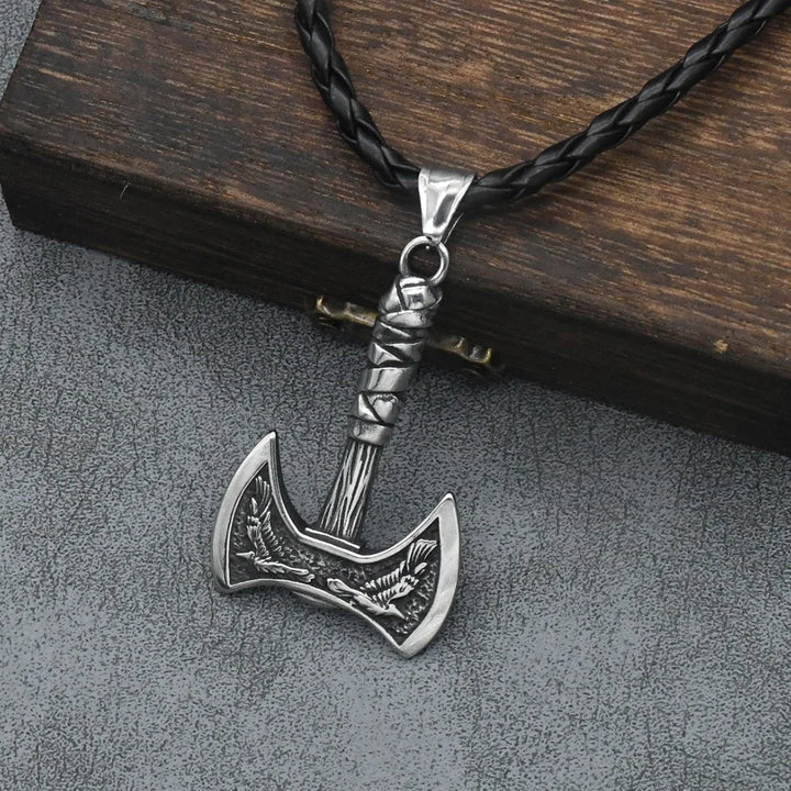 Odin's Raven Battle Axe Viking Pendant Necklace