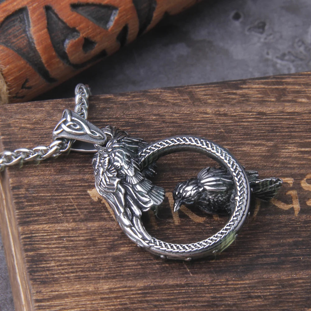 Odin Huginn Muninn Raven Necklace | Viking Stainless Steel Pendant Gift