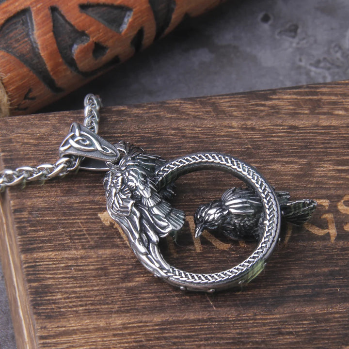 Odin Huginn Muninn Raven Necklace | Viking Stainless Steel Pendant Gift