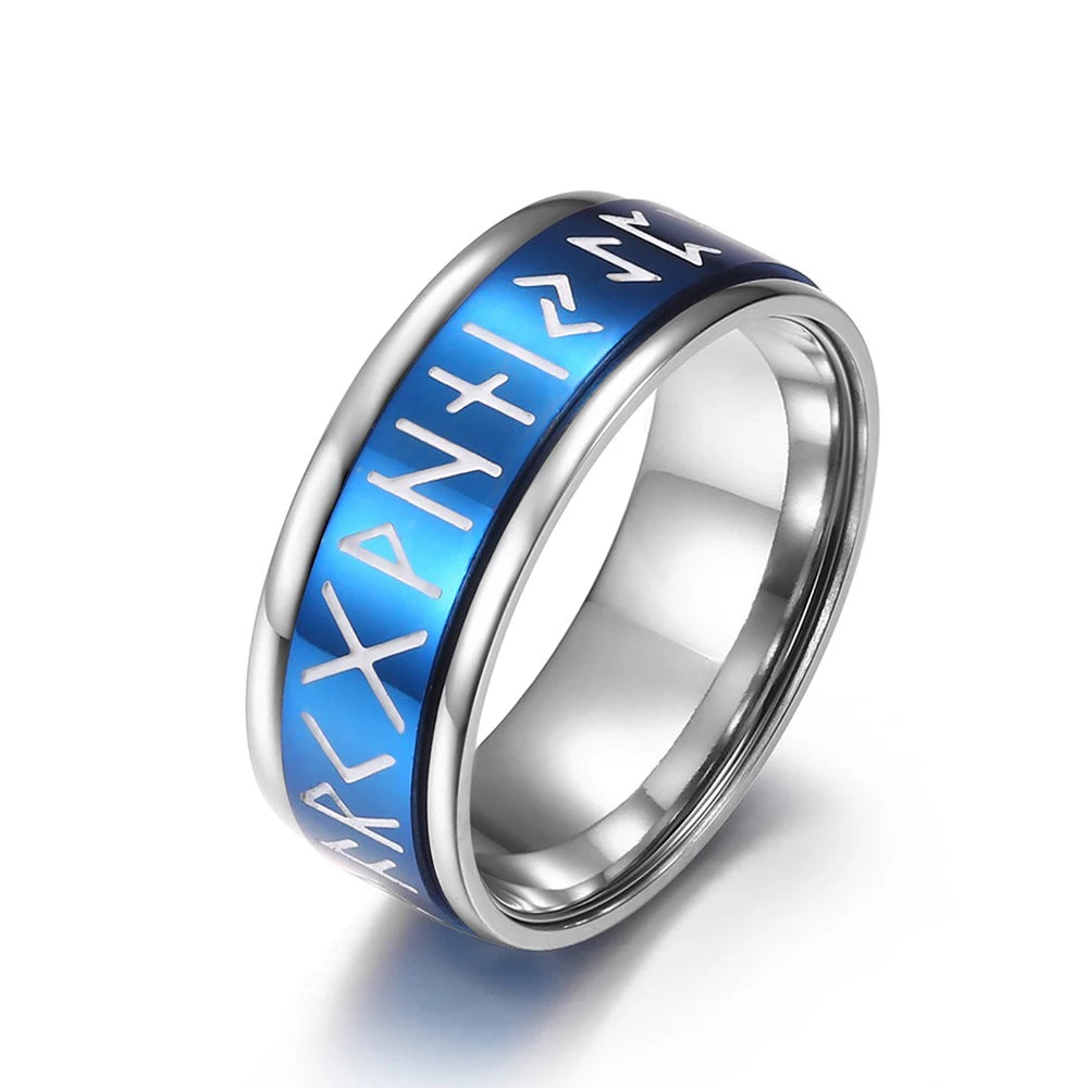 Viking Rune Steel Spinner Ring - Multiple Colours