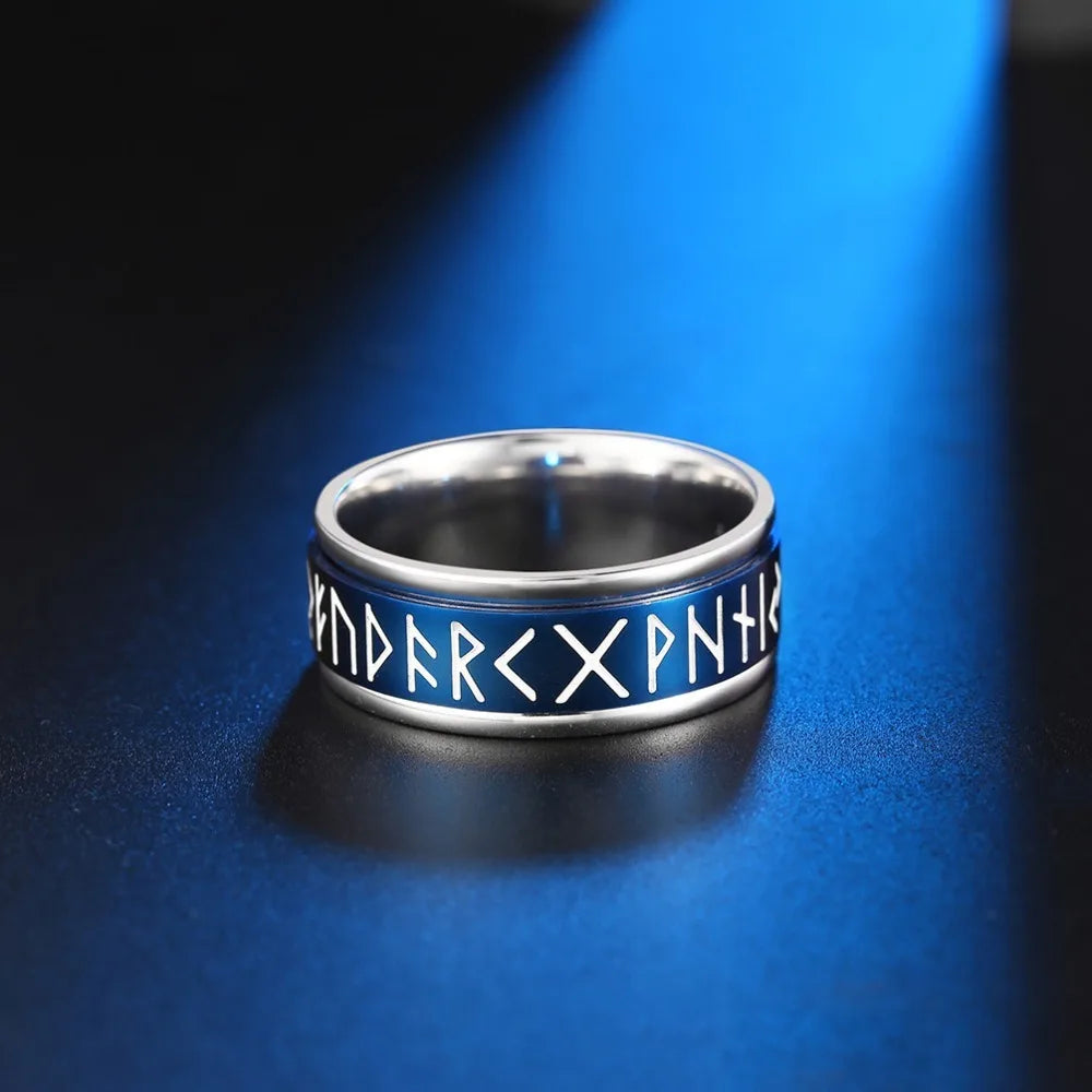 Viking Rune Steel Spinner Ring - Multiple Colours