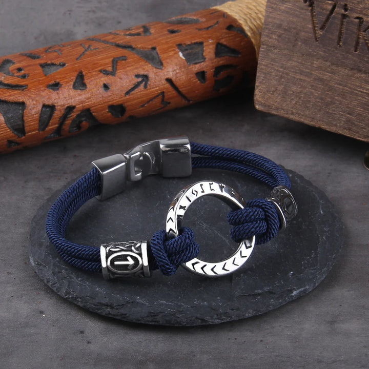 Viking Rune Blue Braided Bracelet with Easy Steel Buckle