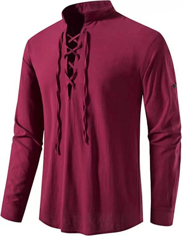 Men’s Viking Lace-Up Tunic – Nordic Medieval Cotton Linen Shirt