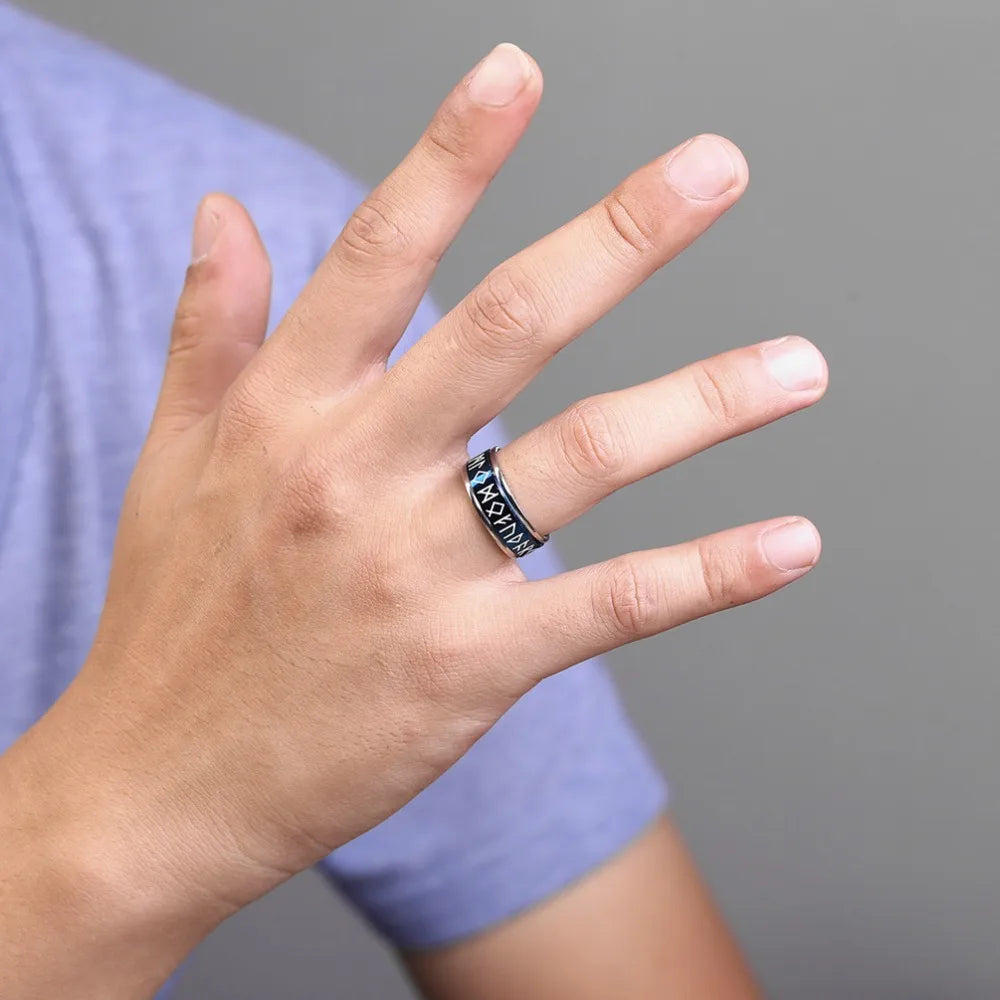 Viking Rune Steel Spinner Ring - Multiple Colours