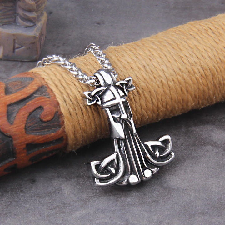 Mjolnir Necklace with Cross & Celtic Knot Design - Thor Viking Pendant