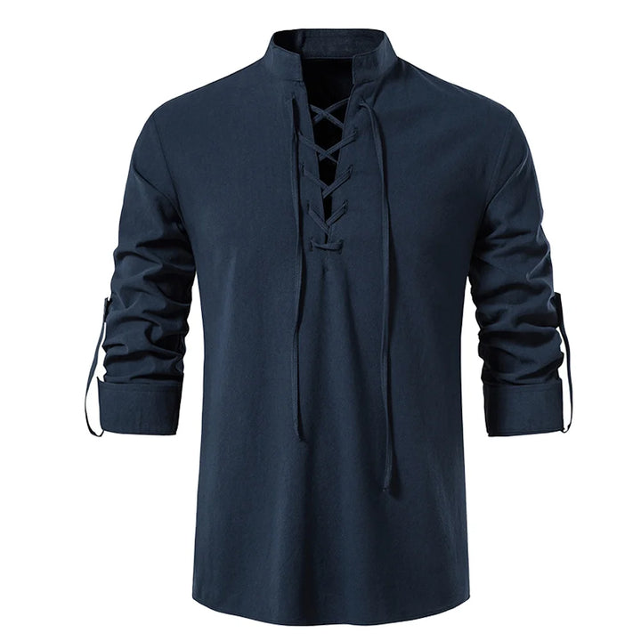 Men’s Viking Lace-Up Tunic – Nordic Medieval Cotton Linen Shirt