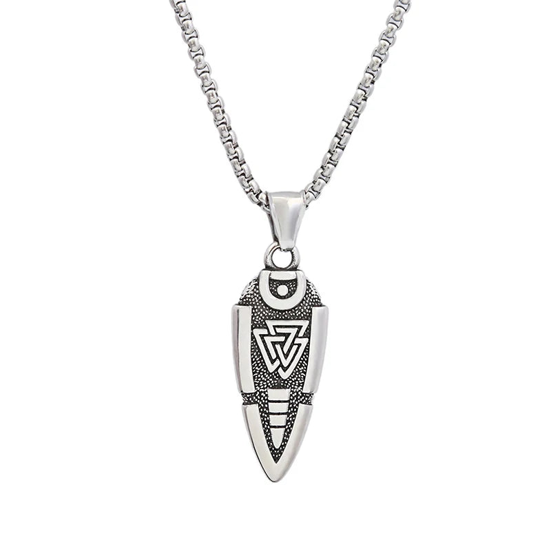 Valknut Arrowhead Pendant: Odin’s Knot Stainless Steel Necklace