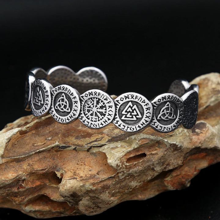Viking Symbol and Runes Coin Bracelet - Stainless Steel Jewellery
