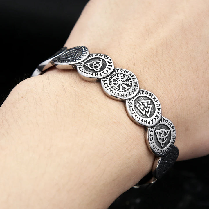 Viking Symbol and Runes Coin Bracelet - Stainless Steel Jewellery