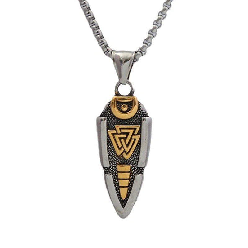 Valknut Arrowhead Pendant: Odin’s Knot Stainless Steel Necklace