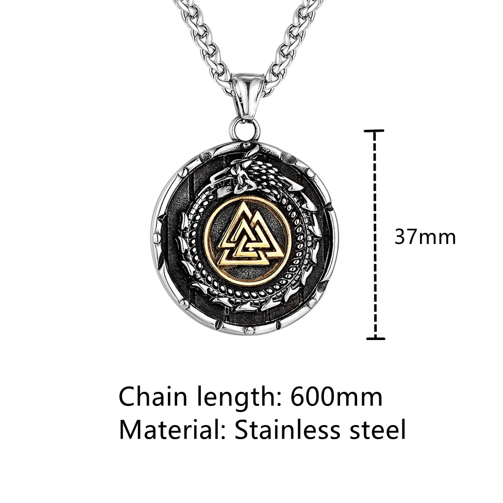 Viking Valknut Necklace – Serpent Medallion Pendant