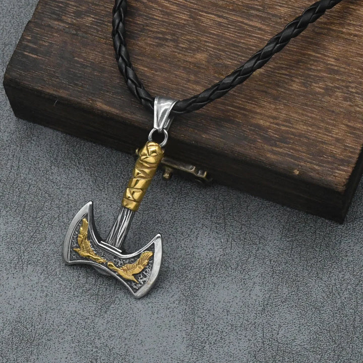 Odin's Raven Battle Axe Viking Pendant Necklace