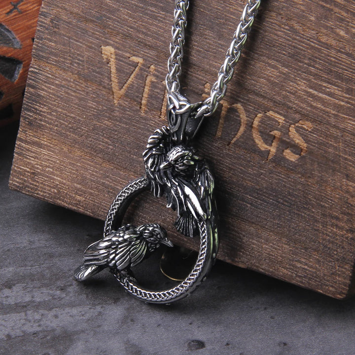 Odin Huginn Muninn Raven Necklace | Viking Stainless Steel Pendant Gift