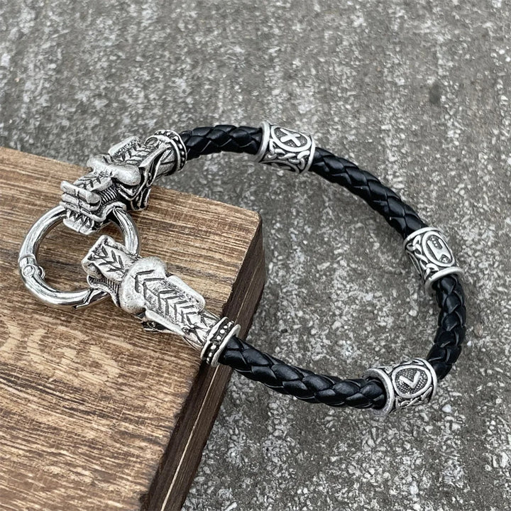 Viking Leather Bracelet - Geri & Freki Runes