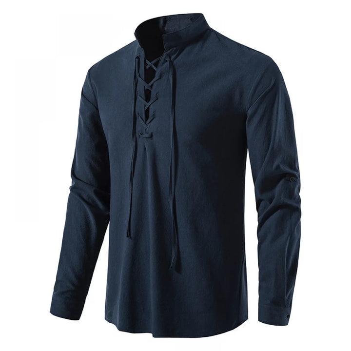 Men’s Viking Lace-Up Tunic – Nordic Medieval Cotton Linen Shirt