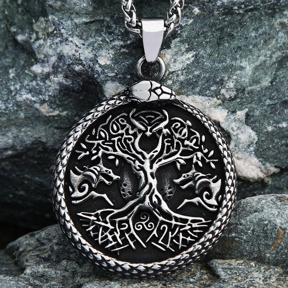 Yggdrasil Necklace - Norse Tree of Life in Jormugandr Circle