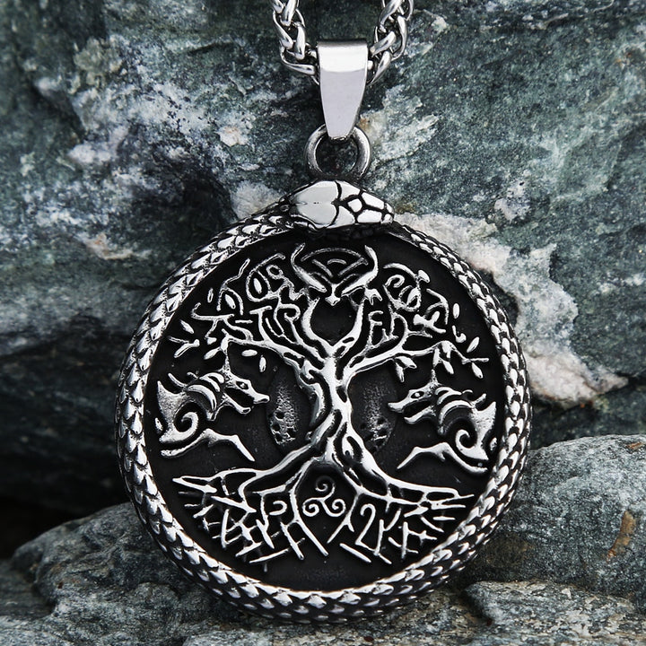 Yggdrasil Necklace - Norse Tree of Life in Jormugandr Circle