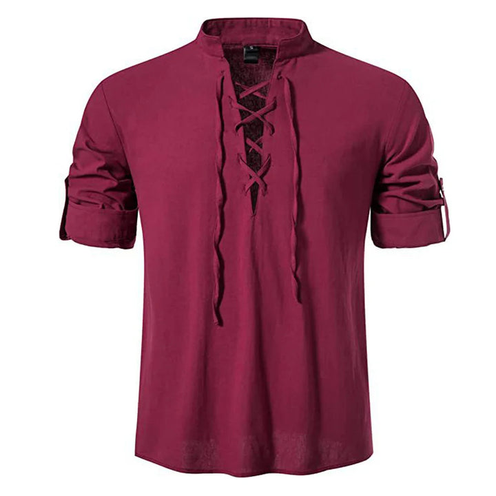 Men’s Viking Lace-Up Tunic – Nordic Medieval Cotton Linen Shirt