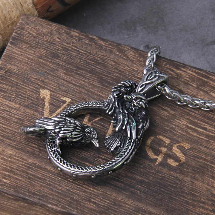 Odin Huginn Muninn Raven Necklace | Viking Stainless Steel Pendant Gift