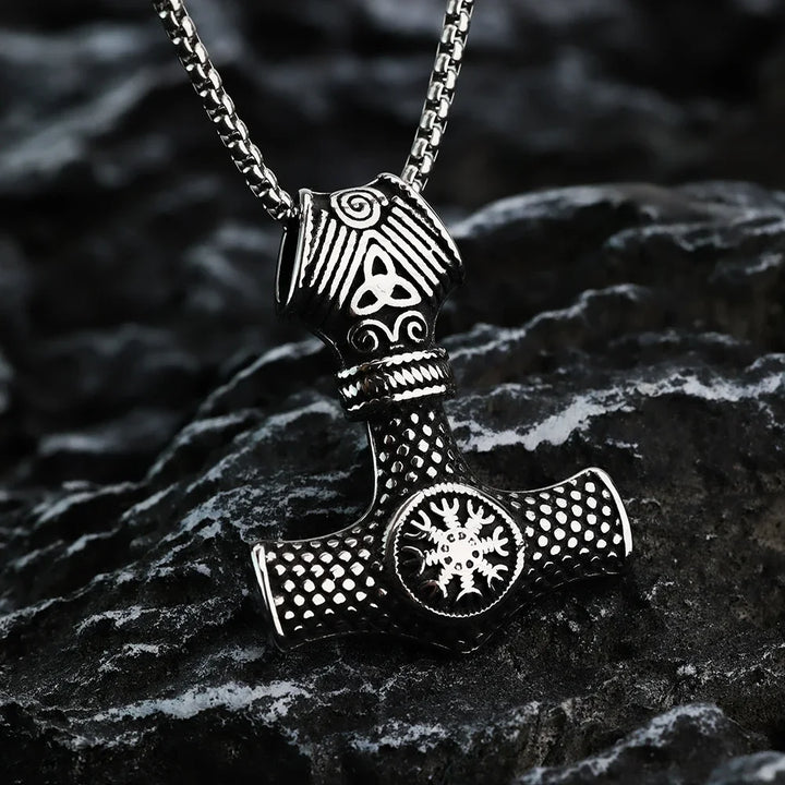 Viking Rune Titanium Steel Pendant Necklace - Thor Hammer Pendant