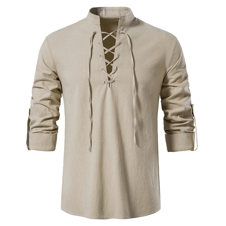 Men’s Viking Lace-Up Tunic – Nordic Medieval Cotton Linen Shirt