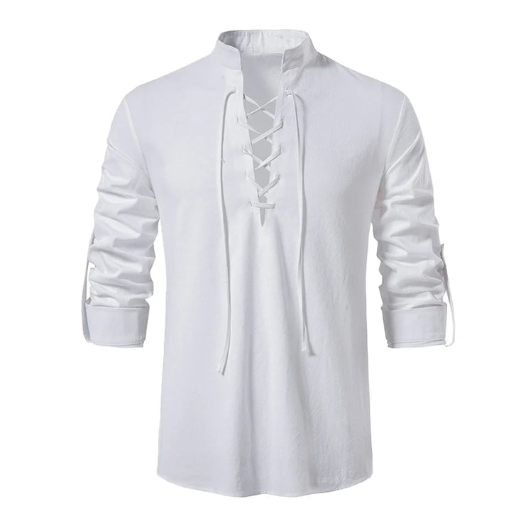 Men’s Viking Lace-Up Tunic – Nordic Medieval Cotton Linen Shirt