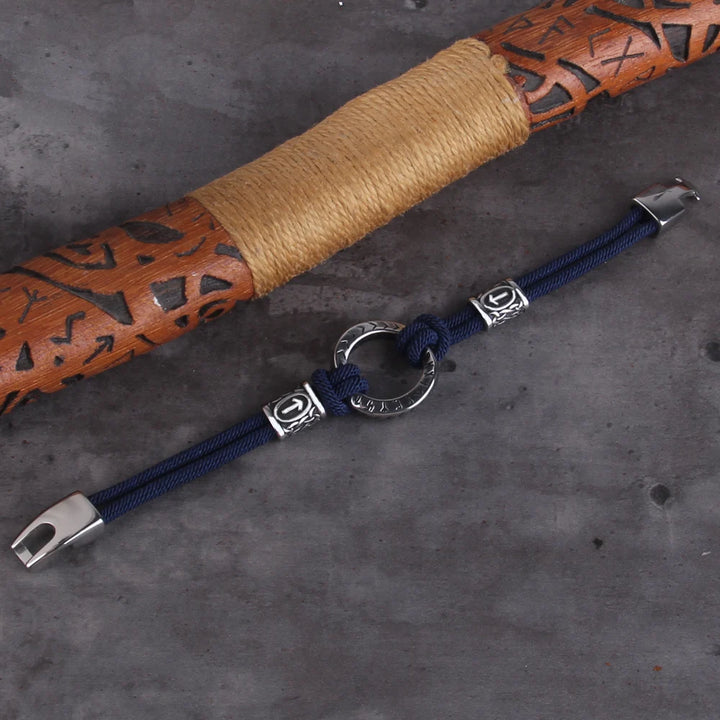 Viking Rune Blue Braided Bracelet with Easy Steel Buckle