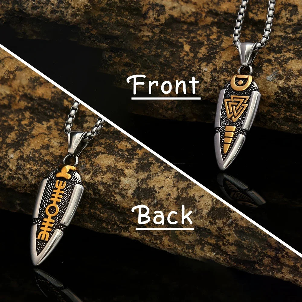 Valknut Arrowhead Pendant: Odin’s Knot Stainless Steel Necklace