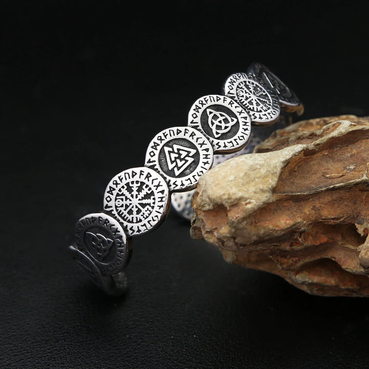 Viking Symbol and Runes Coin Bracelet - Stainless Steel Jewellery