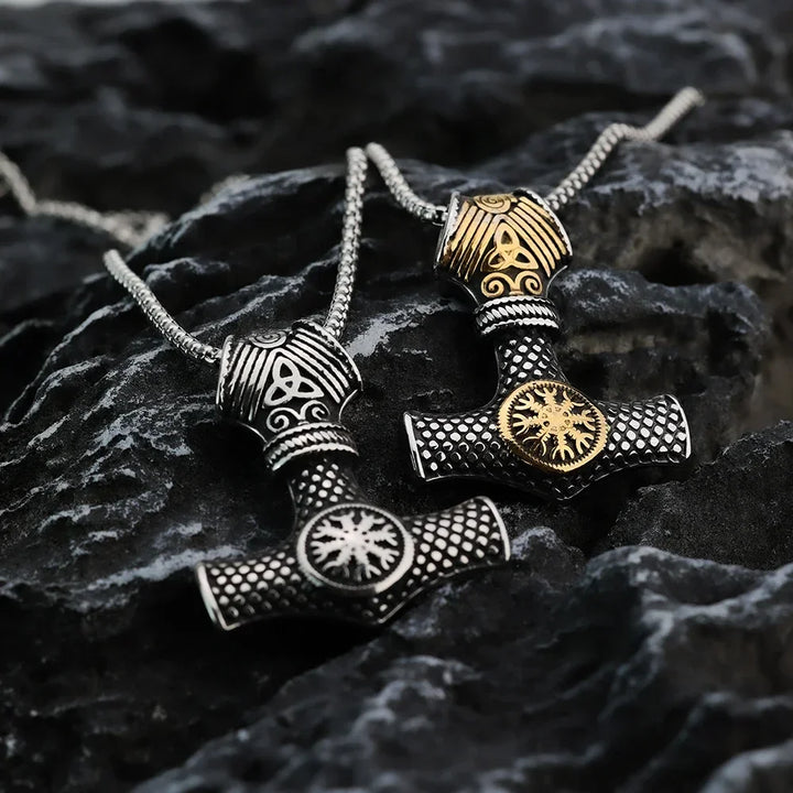 Viking Rune Titanium Steel Pendant Necklace - Thor Hammer Pendant