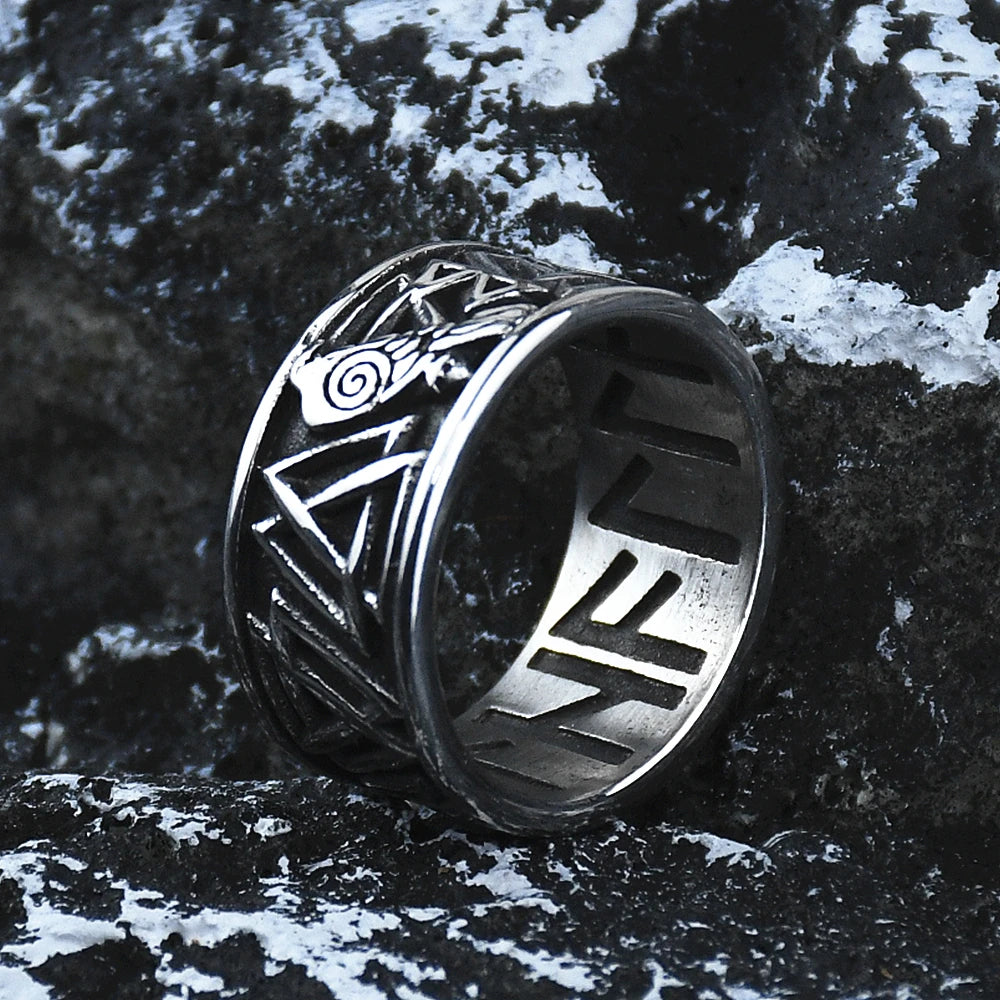 Odin Valknut Raven Ring - Stainless Steel Norse Rune Band