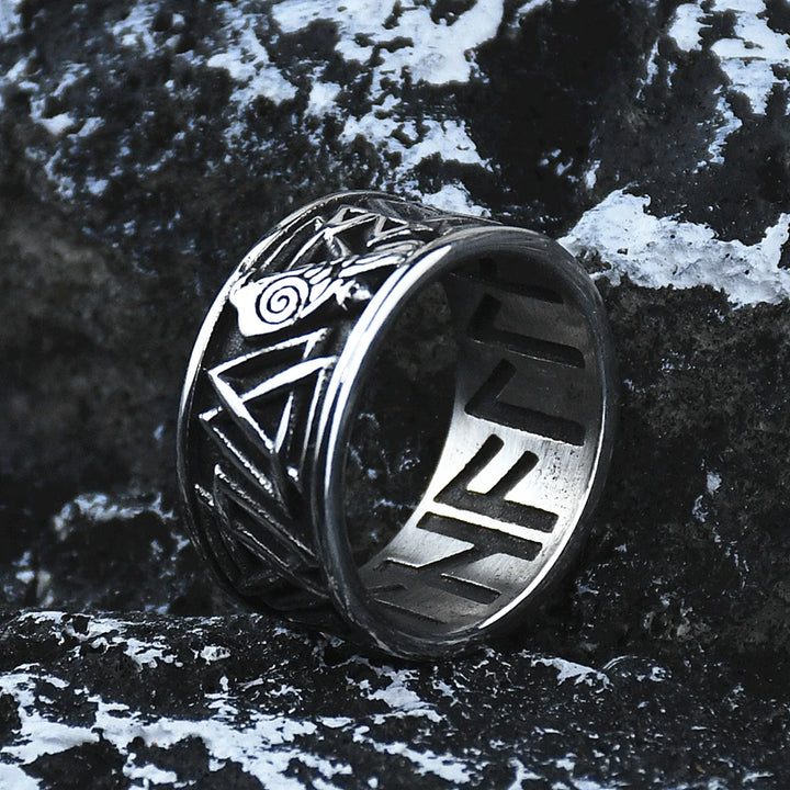 Odin Valknut Raven Ring - Stainless Steel Norse Rune Band