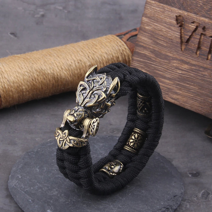 Fenrir Viking Cord Bracelet – Norse Wolf Jewellery