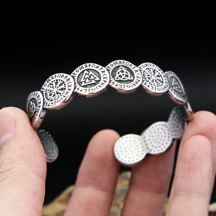 Viking Symbol and Runes Coin Bracelet - Stainless Steel Jewellery