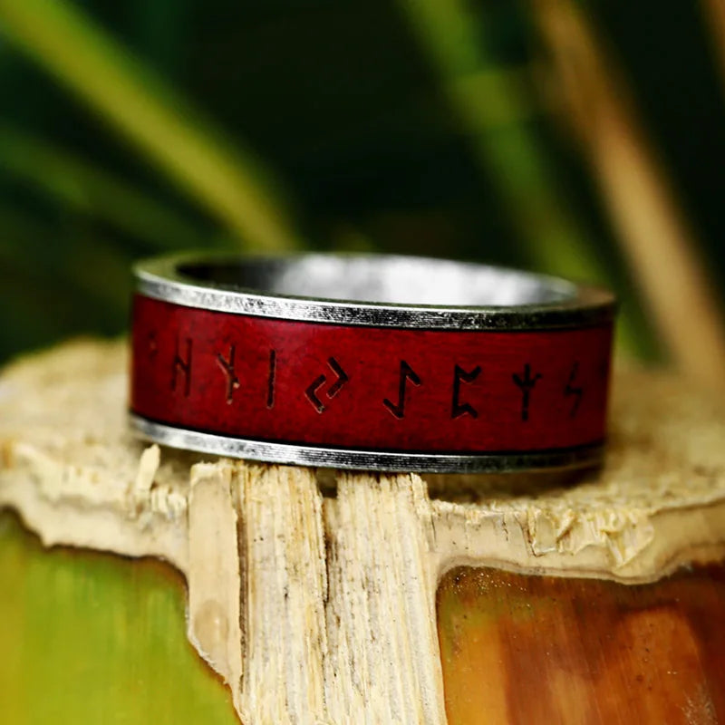 Viking Redfire Engraved Steel Rune Ring – Valhalla Vikings