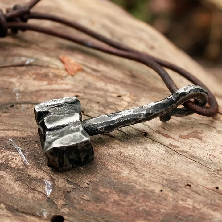 Thors Hammer Necklace on Rustic Cord