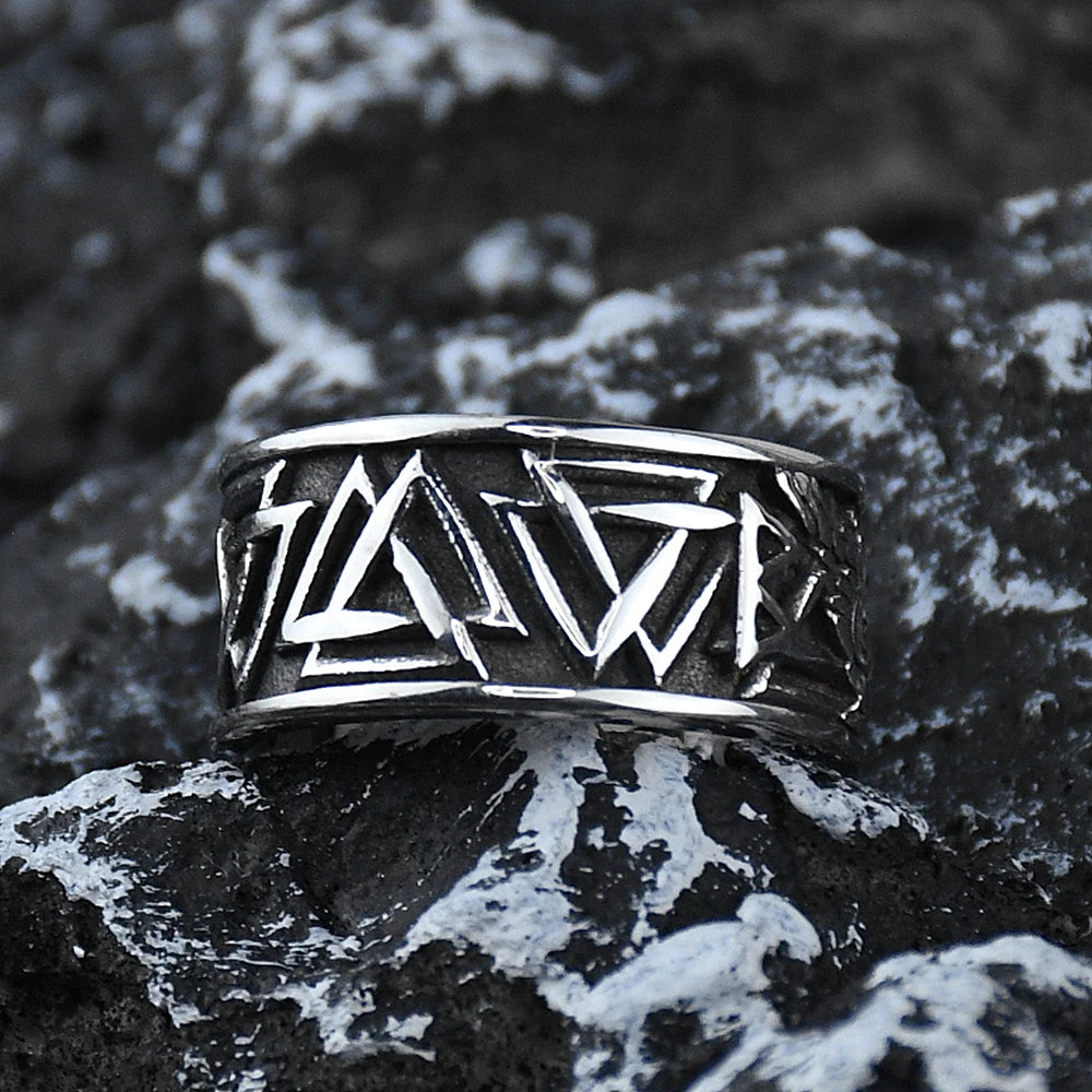 Odin Valknut Raven Ring - Stainless Steel Norse Rune Band