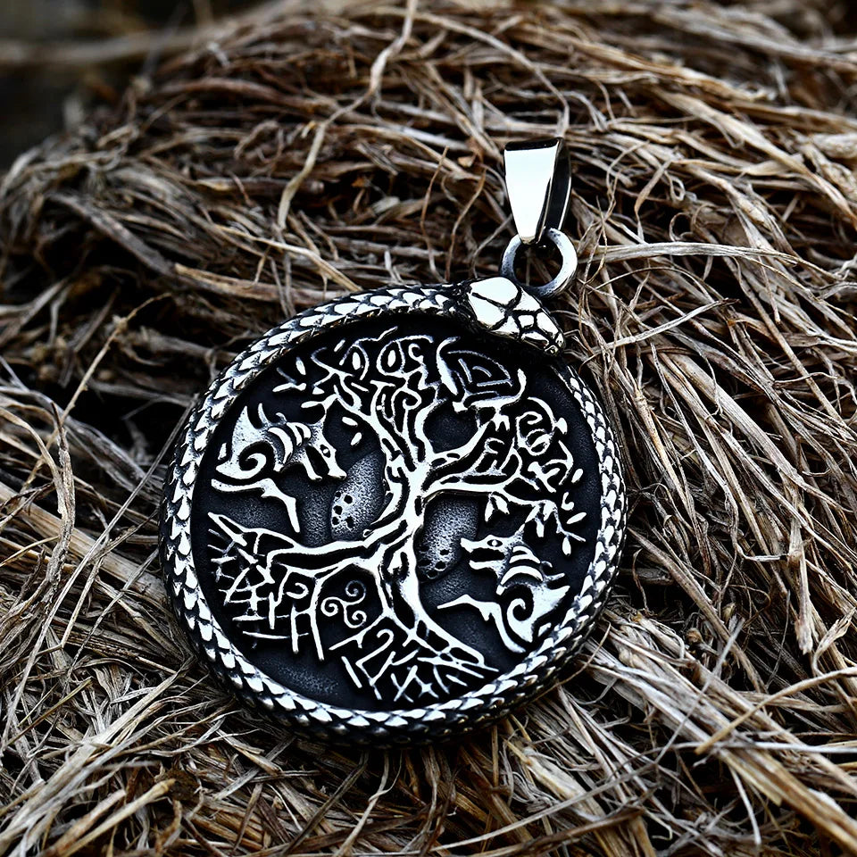 Yggdrasil Necklace - Norse Tree of Life in Jormugandr Circle