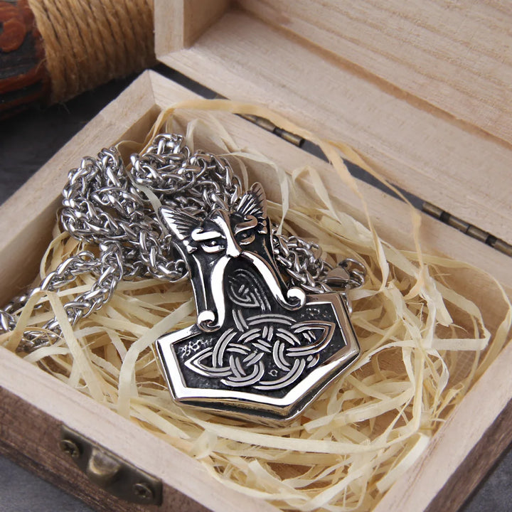 Mjolnir Necklace with Cross & Celtic Knot Design - Thor Viking Pendant