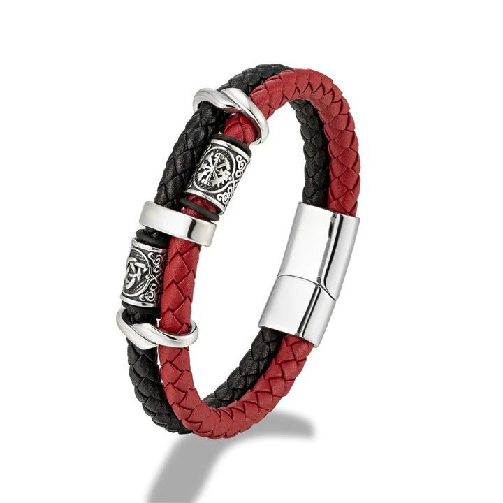 Vegvísir Wayfinder - Men's Norse Compass Faux Leather & Stainless Steel Viking Bracelet