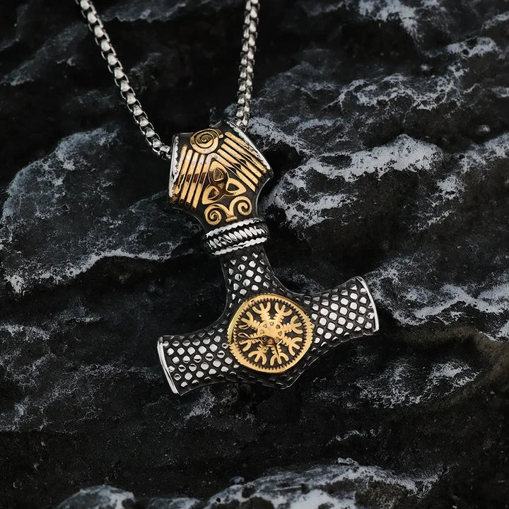 Viking Rune Titanium Steel Pendant Necklace - Thor Hammer Pendant
