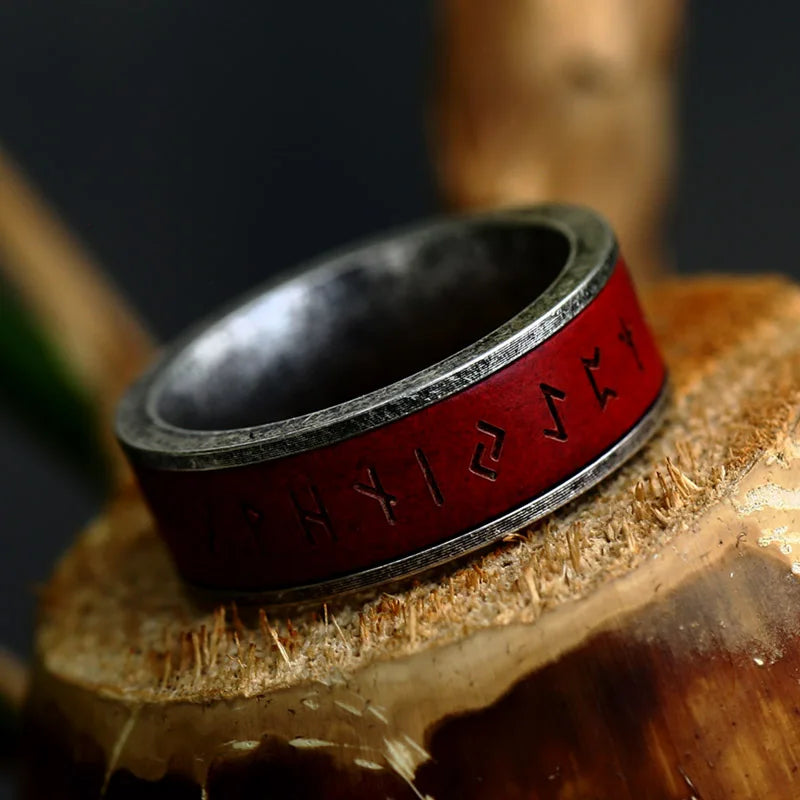 Viking Redfire Engraved Steel Rune Ring