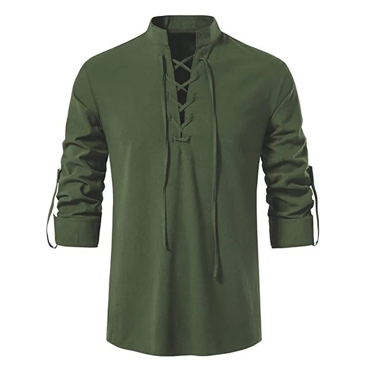 Men’s Viking Lace-Up Tunic – Nordic Medieval Cotton Linen Shirt