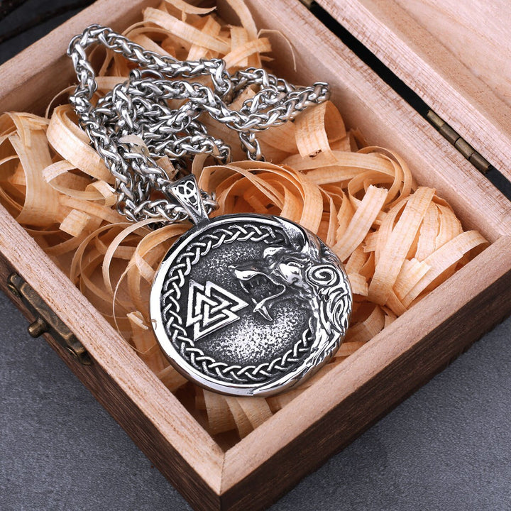 Viking Necklace - Norse Wolf With Valknut Symbol